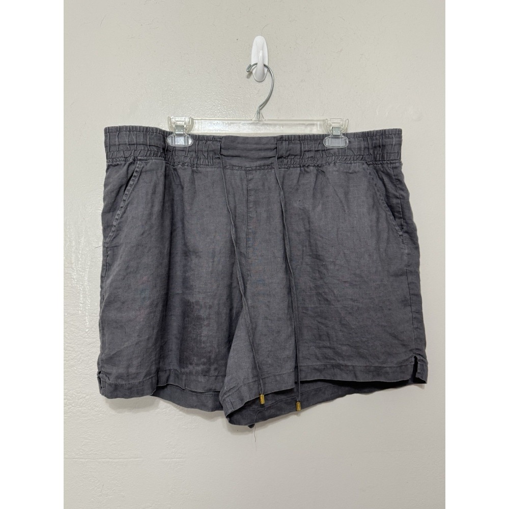 Ellen Tracy‎ Linen Shorts Size  XXL Gray Drawstring Waist Pockets 100% Linen 4"